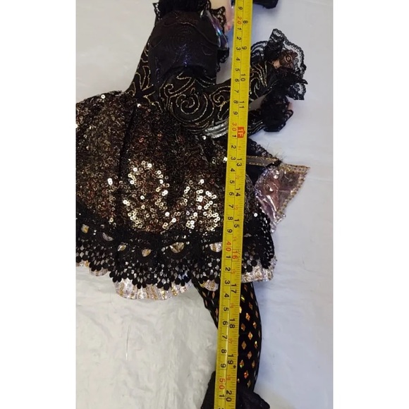 28" Halloween Elf Doll Mantel Shelf Decor Black & Gold Sequin Hat Nicole Miller - Picture 9 of 10